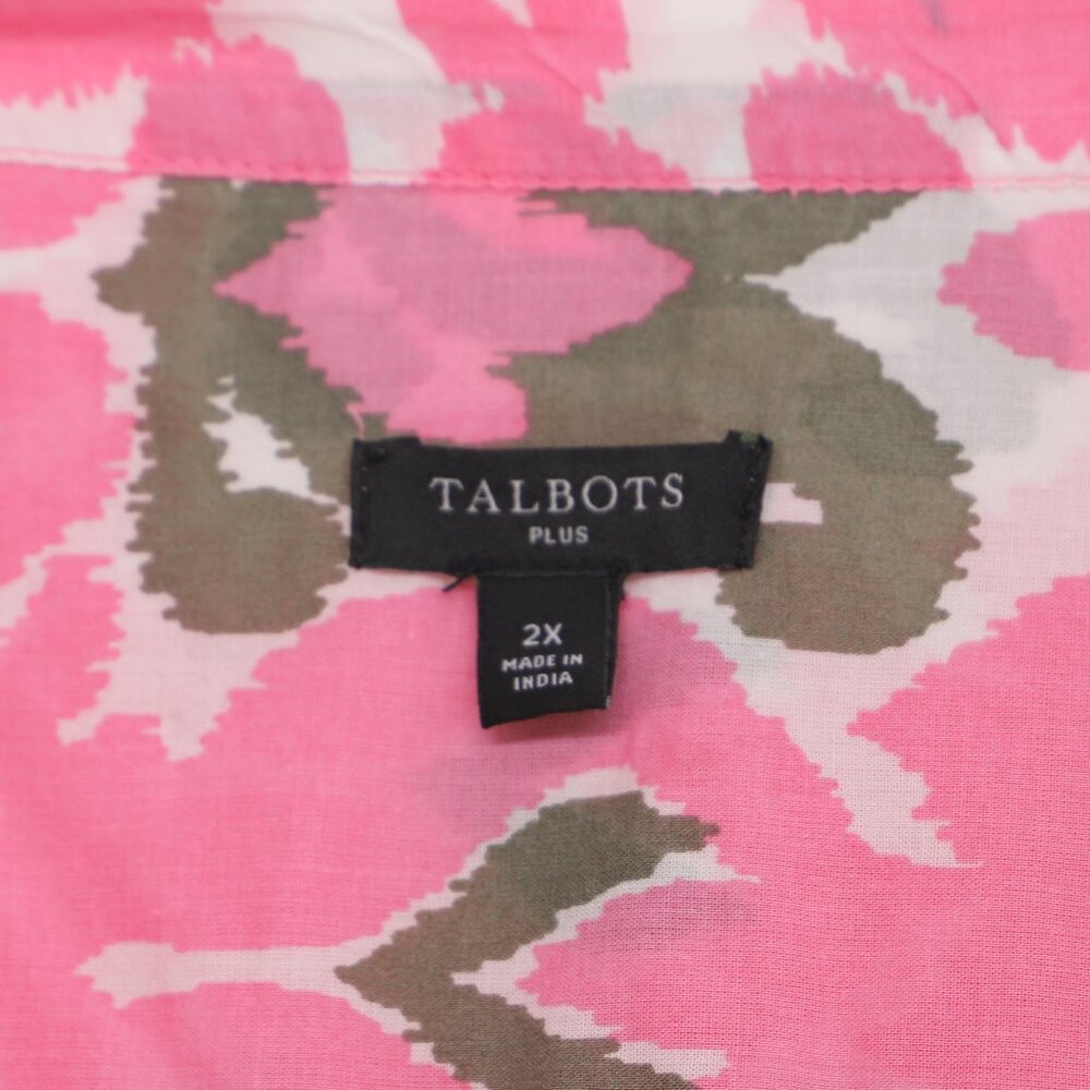 TALBOTS Ikat Medallion Split Neck Popover Shirt Aurora Pink Plus Size 2X - Picture 4 of 6